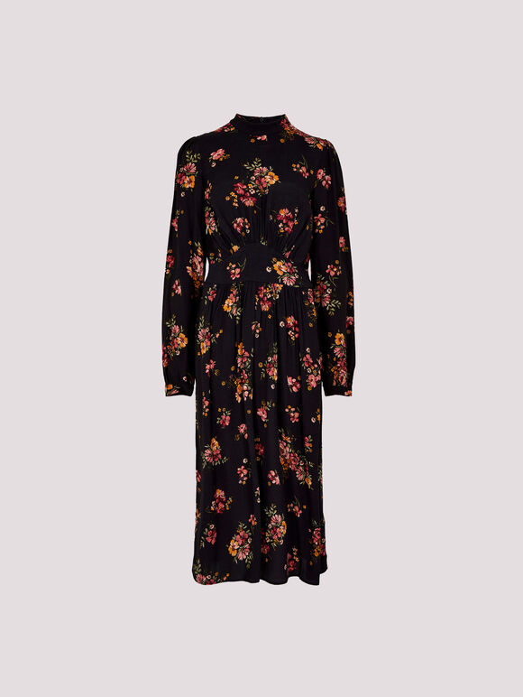 Floral Bouquet Midi Dress, Black, large