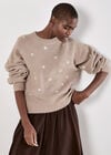 Daisy Embroidered Jumper, Stone, large