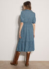 Floral Embroidered Denim Midi Dress, Blue, large