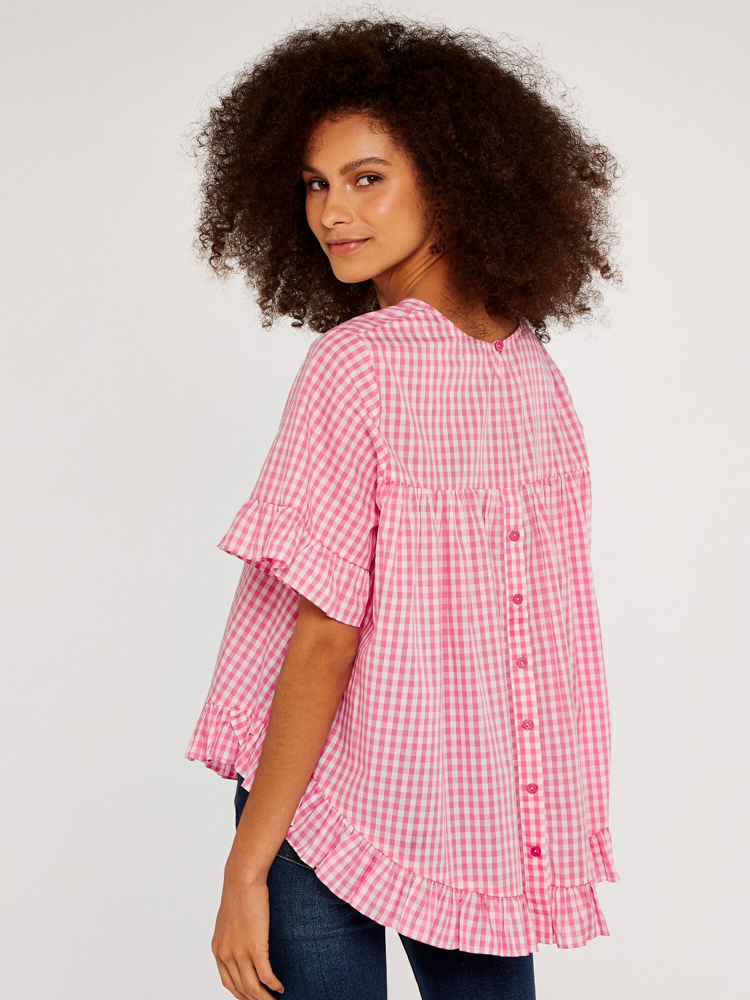 Gingham ruffle discount top