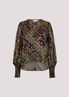Gold Foil Floral Blouse, Black, large