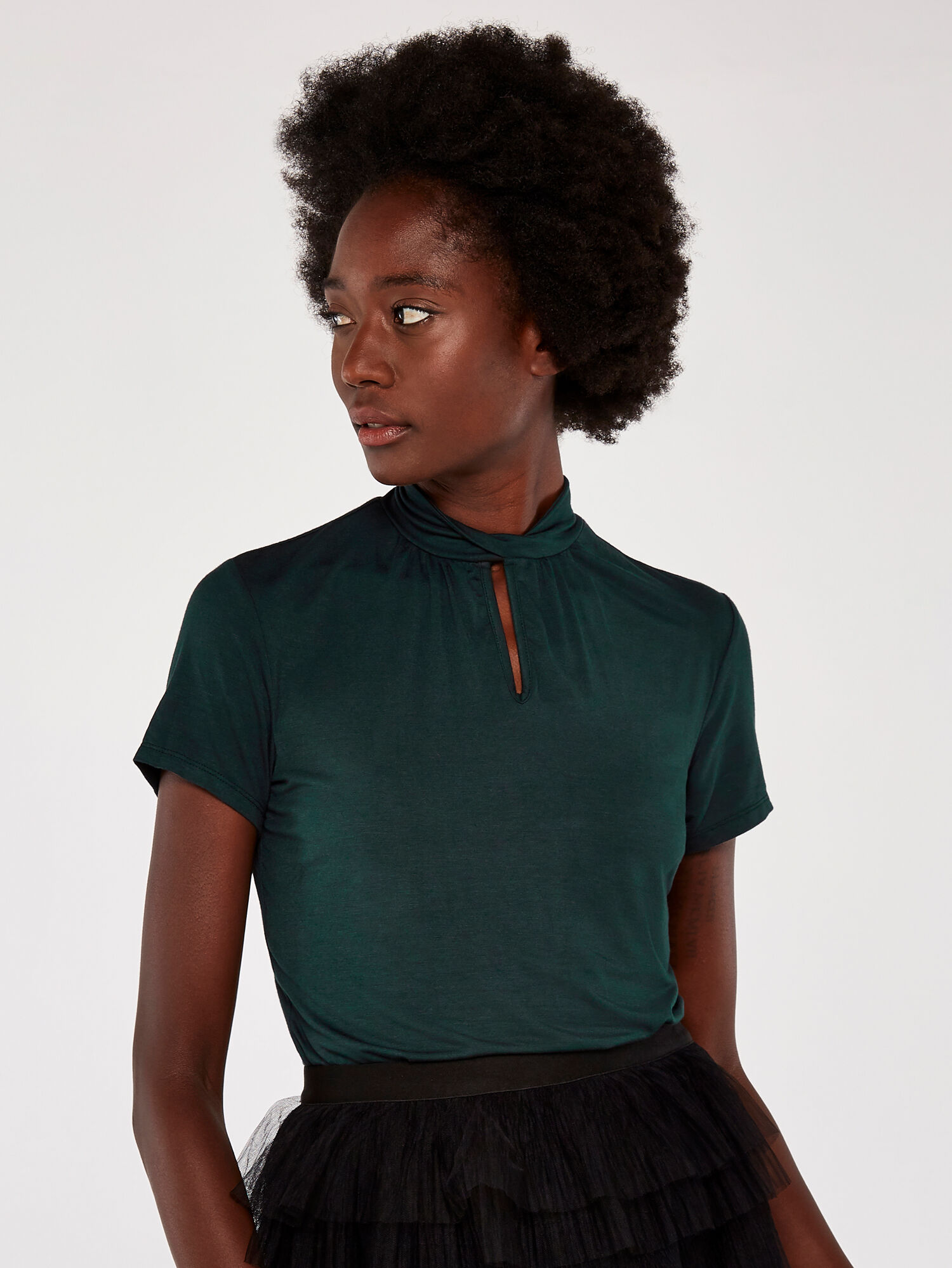 High neck top short sleeve best sale