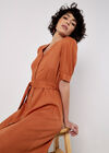 Button Down Linen Blend Midi Dress, Orange, large