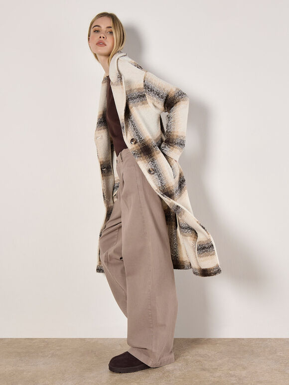 Soft Oversized Check Coat, Cream, large