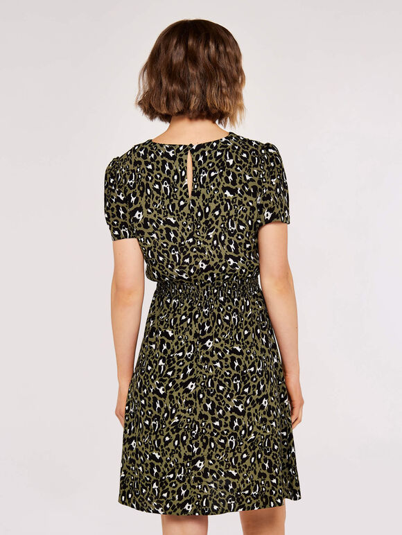Shirred Waist Dress, Khaki, large
