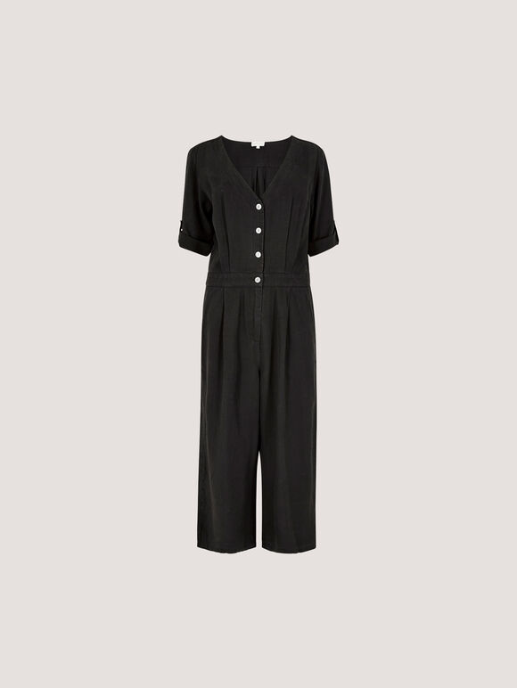 Wide Leg Culotte Jumpsuit, Black, large