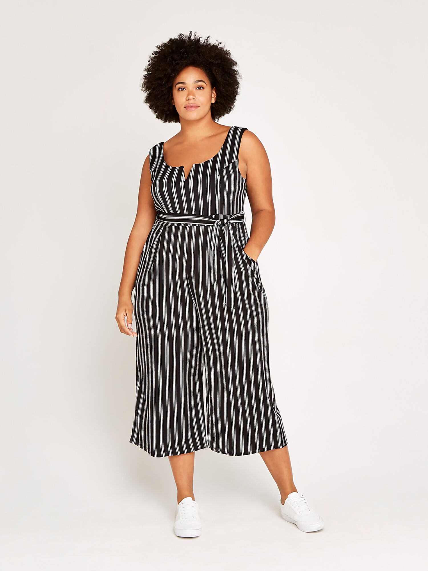 Striped plus size jumpsuit deals