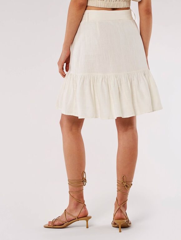 Linen Blend Button-Down Mini Skirt, Cream, large