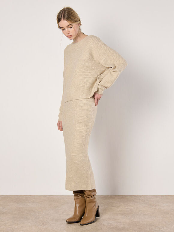 Waffle Knit Midaxi Skirt, Stone, large