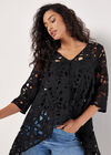 Guipure Lace High-Low Cardigan, Black, large