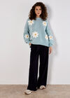 Embroidered Daisies Jumper, Blue, large