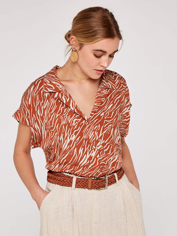 Zebra Print Sleeveless Shirt, Rust, large