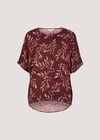 Leaf Print Woven T-Shirt, Burgundy, large