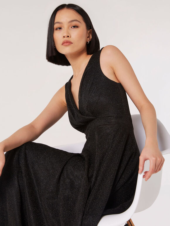 Shimmer Wrap Maxi Dress, Black, large