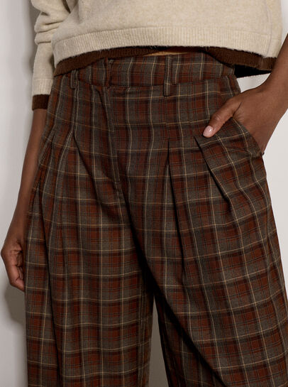 Check Print Tailored Wide-Leg Trousers