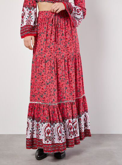 Sarasa Floral Tiered Maxi Skirt