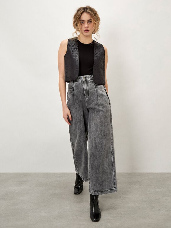 Ella Wide Leg Cropped Jeans, Grey, large