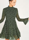 Micro Ditsy Tiered Chiffon Dress, Green, large