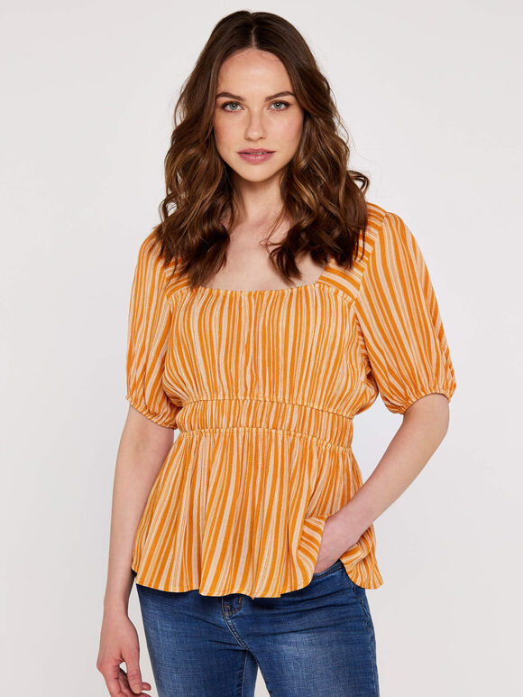 Tribal  Stripe Tunic Top, Mustard, large