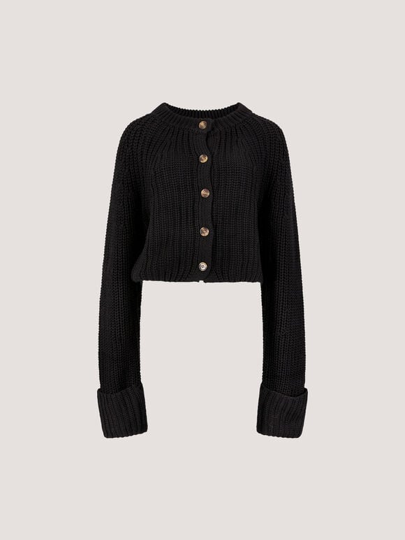 Chunky Knit Cardigan, Black, large