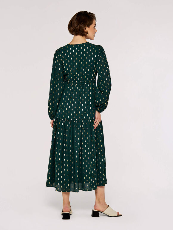 Foil Luminous Midi Dress, Green, large