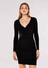 Knitted Wrap Mini Dress, Black, large