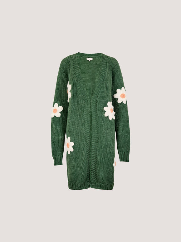 3D Daisy Chunky Knit Cardigan, Green, large