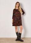 Jersey Knit Paisley Mini Dress, Orange, large