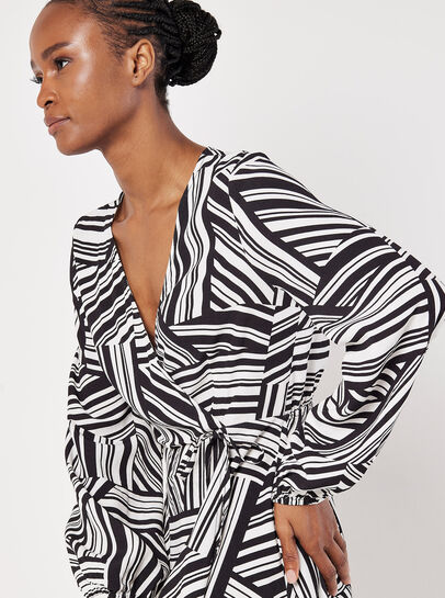 Mixed Stripes Mini Wrap Dress