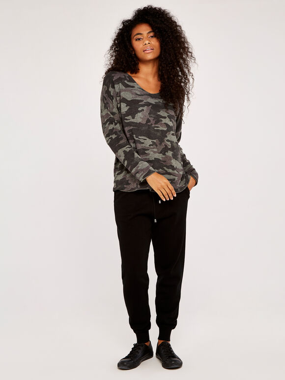 Camouflage Print Batwing Top, Khaki, large