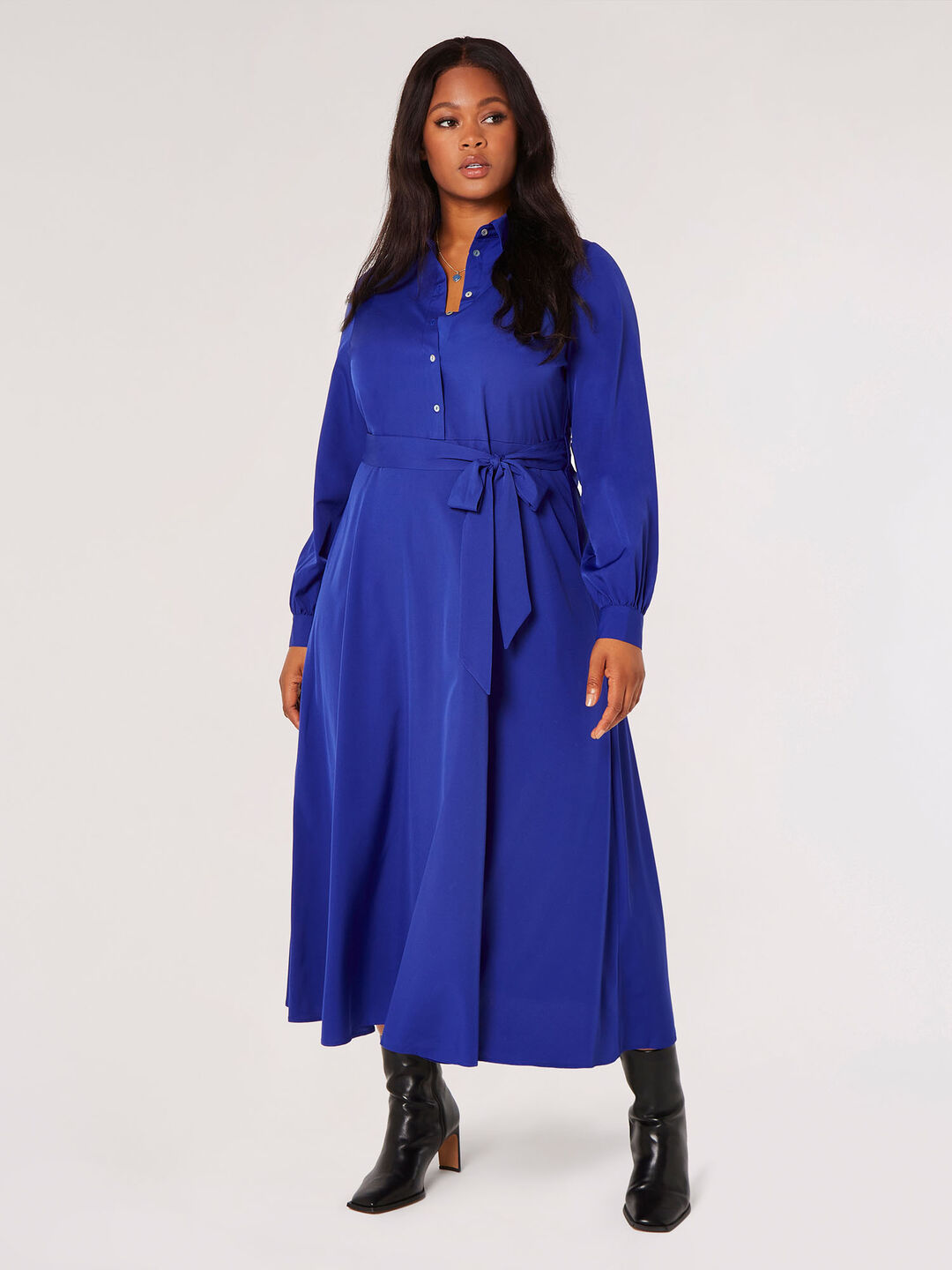 Image of Curve Belted Shirt Midi Dress