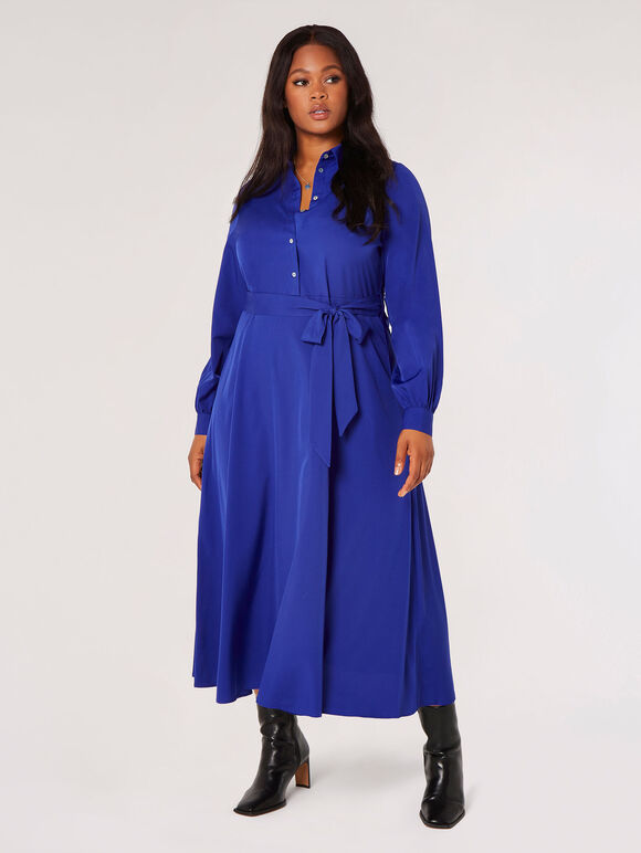 Curve Belted Shirt Midi Dress, Blue, large