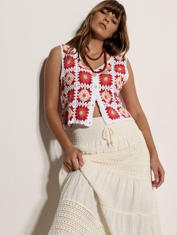 Crochet Tiered Maxi Skirt
, Cream, large