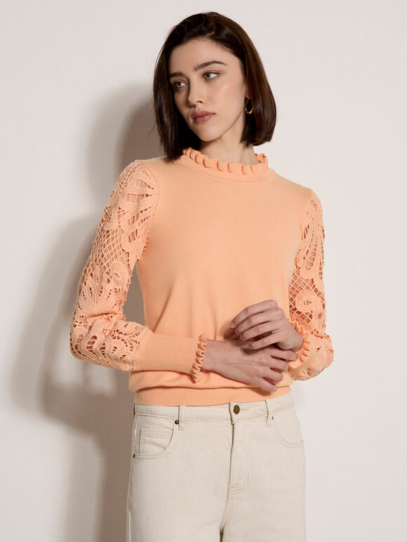 Lace Mesh Jumper, Peach, large