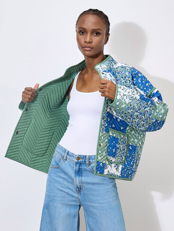 Patchwork Quilted Reversible Jacket, Green, large
