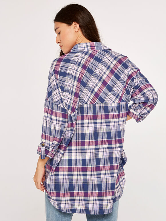 Oversized Check Shirt, Blue, large