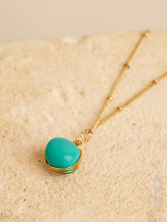 Gold Tone Turquoise Stone Necklace, Blue, large
