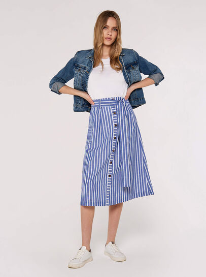 Striped Button Midi Skirt