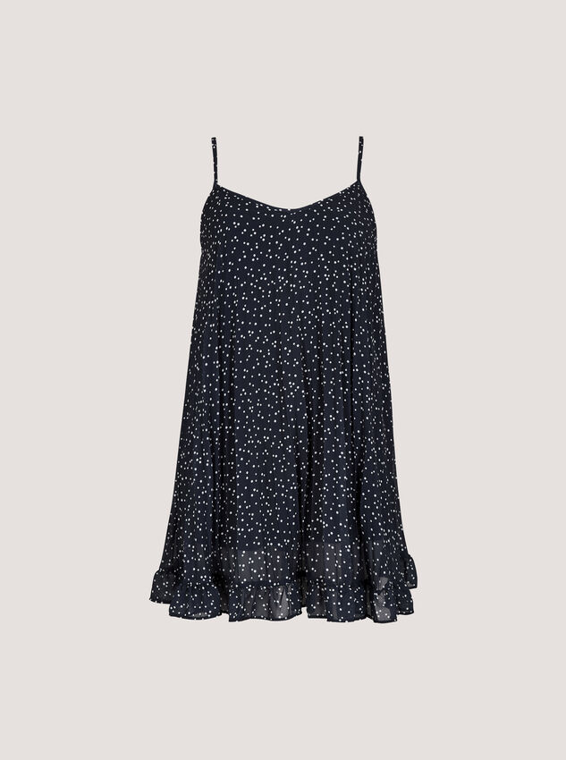 Poka Dot Pleated Chiffon Cami Top, Navy, large