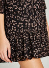 Black Leopard Chiffon Ruffle Hem Dress, Black, large