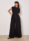 Wide Leg Cotton Jumpsuit, Black, large