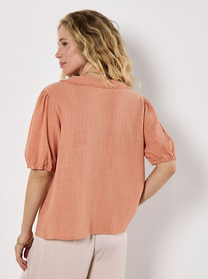 Raw Edge Ruffle Tie-Up Top