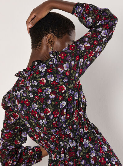 Floral Ruffle Chiffon Mini Dress