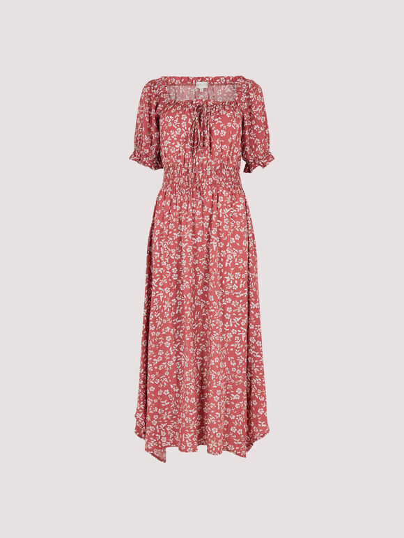 Sarasa Milkmaid Midi Dress, Pink, large