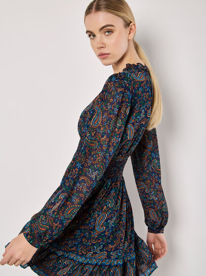 Paisley Ruffle Mini Dress