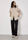 Twill Stripe Oversized Shacket, Stone, large