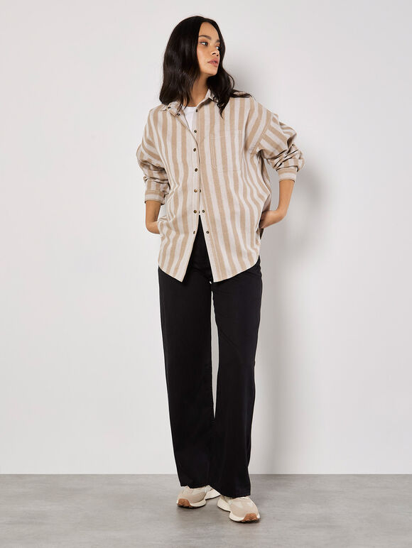 Twill Stripe Oversized Shacket, Stone, large