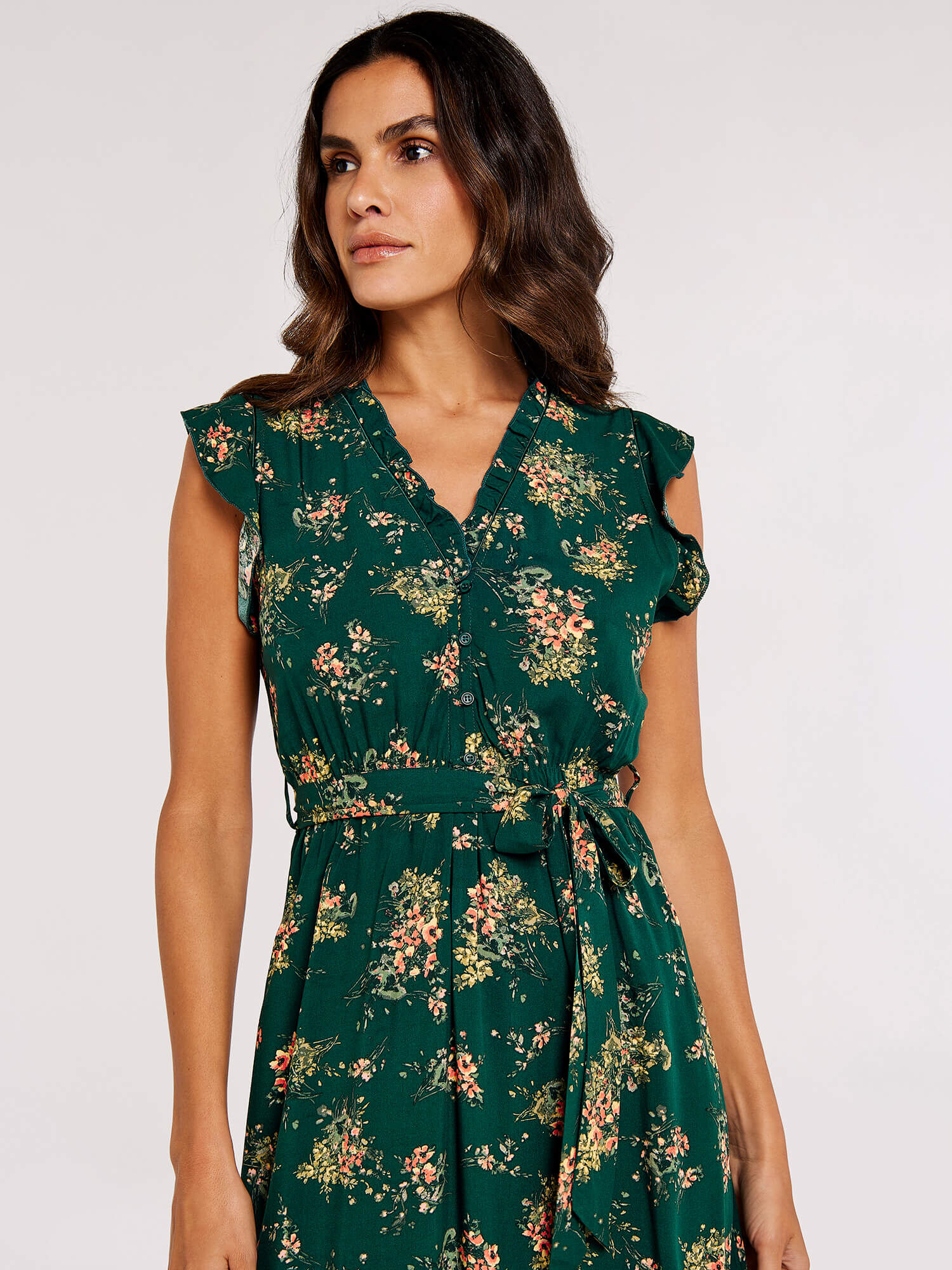 Floral Ditsy Midi Dress Apricot Clothing