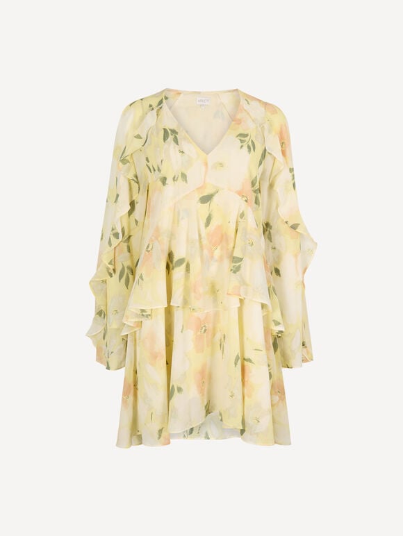 Floral Chiffon Ruffle Mini Dress, Yellow, large
