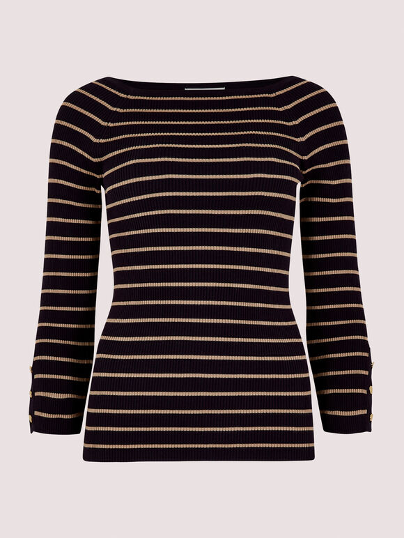  Stripe Ribbed Jumper, Navy, large